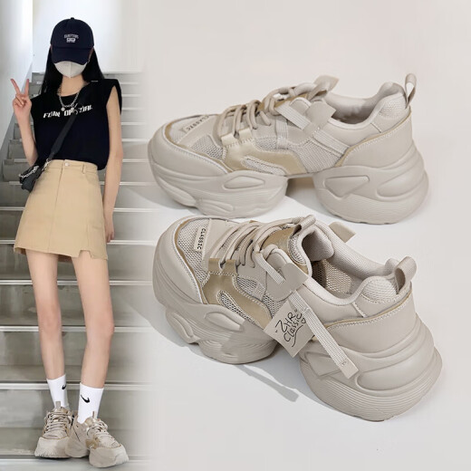 ZHR老爹鞋女夏季厚底休闲网洞鞋女透气女鞋 G673E 灰金（网面） 36