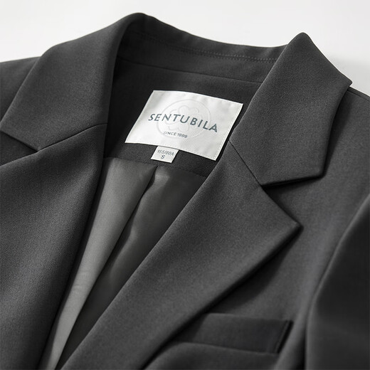 Shandubila 2025 Spring and Autumn Blazer Feminine Commuting One-Button Metal Label Fake Pocket Suit Dark Gray S