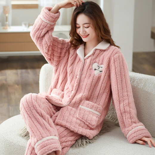 莫代尔法兰绒睡衣女士秋冬季加厚珊瑚绒家居服中青年妈妈装可外穿两件套 T679Luna白月光 超厚 L ：建议(100-120斤)