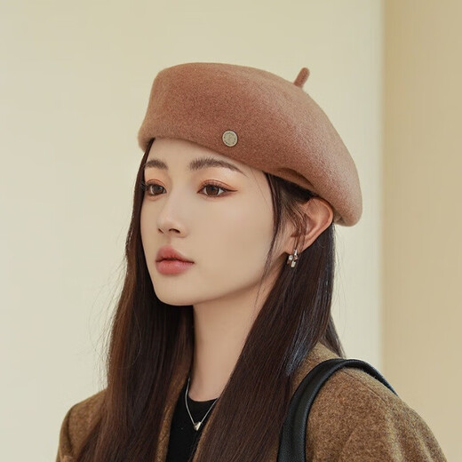 Jimmy Leaf's light luxury British retro wool painter's hat for women Korean autumn and winter new versatile face-showing beret burgundy one size fits all (56-58cm)
