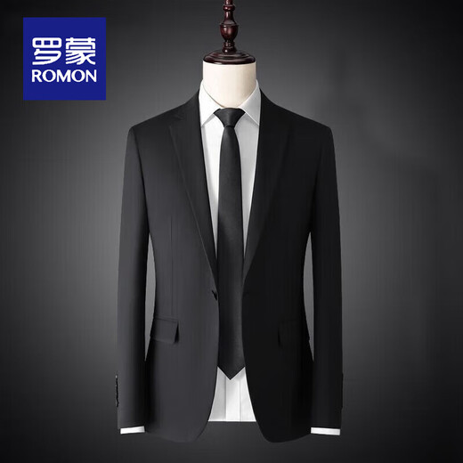 ROMON new suit men's four seasons business slim fit no ironing trendy casual men's small suit single suit top suit jacket warm black double button/single suit/double slit L 175