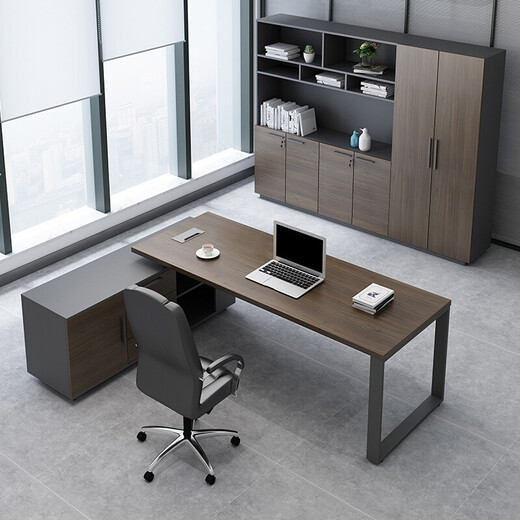 Shuxuan boss desk and chair package combination desk simple modern manager desk panel supervisor desk Chinese style president desk office furniture single executive desk 2.0 meters boss desk + boss chair + six door bookcase left side cabinet