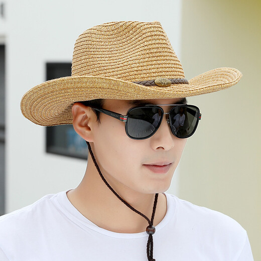Baijichuan Hat Men's Summer Sun Hat Sun Protection Sun Hat Outdoor Fishing Hat Men's Korean Straw Hat Travel Beach Hat Khaki Belt Style One Size (58-60cm)