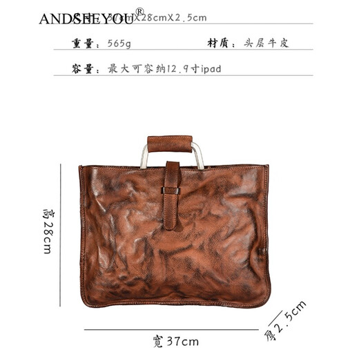 Andseeyou brand messenger bag Men handmade head layer cowhide computers handbag leather men's document bag crossbody bag dark brown