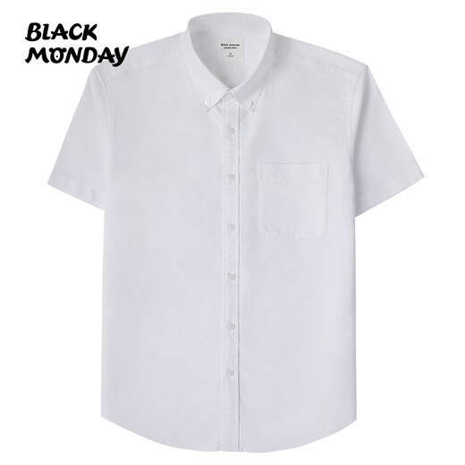 BLACKMONDAY纯棉牛津纺衬衫男短袖夏季时尚百搭全棉男士免烫商务休闲正装衬衣