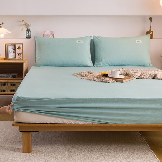 Nanjiren (NanJiren) home textile fitted sheet single piece pure cotton bed sheet bed cover can be equipped with cotton multi-piece anti-slip sheets thickened and tall thin mattress protector cotton washed cotton-light green fitted sheet 1.2X2.0 meters high 25cm