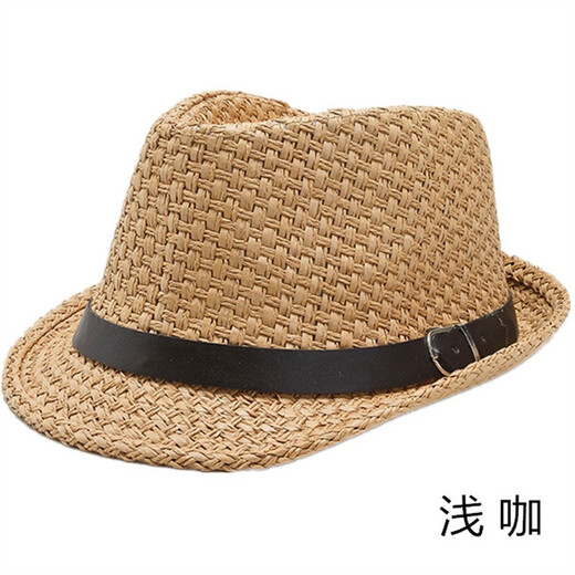 诺芝萌 夏季爵士帽子 中老年男士礼帽 草帽户外遮阳帽男士太阳帽子NF060 米色 均码