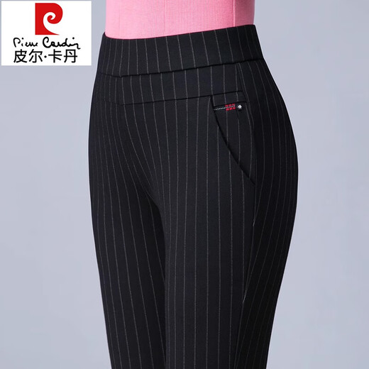 Pierre Cardin Mom Pants Women's Autumn High Waist Straight Ladies Casual Pants 2025 New Middle-aged and Old Women's Pants Winter Velvet 6621 Black Elastic Waist Pants 32 135-145Jin Jin is equal to 0.5 kg
