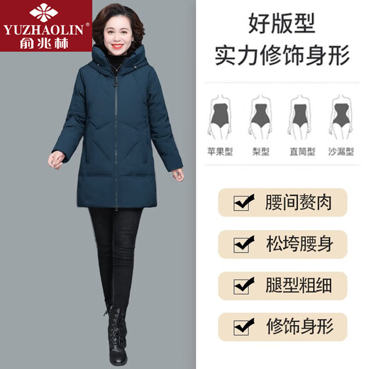 俞兆林妈妈装冬装中长款羽绒服女棉衣外套60岁中老年人棉服大码奶奶棉袄 XY-9858 孔雀蓝【棉服】  加厚 L 【建议80-105斤左右】