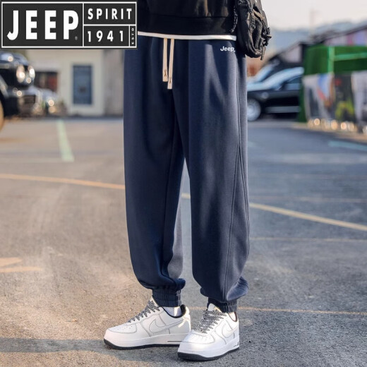 JEEP SPIRIT吉普男士休闲裤2025年秋季宽松大码新款运动裤束脚卫男款潮裤 9207黑色 加绒 L 【111-120斤】