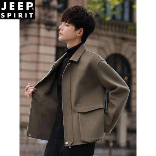 JEEP SPIRIT autumn and winter high-end wool double-sided woolen coat men's short lapel jacket woolen top men's woolen coat light brown XL 130-150Jin Jin equals 0.5 kg