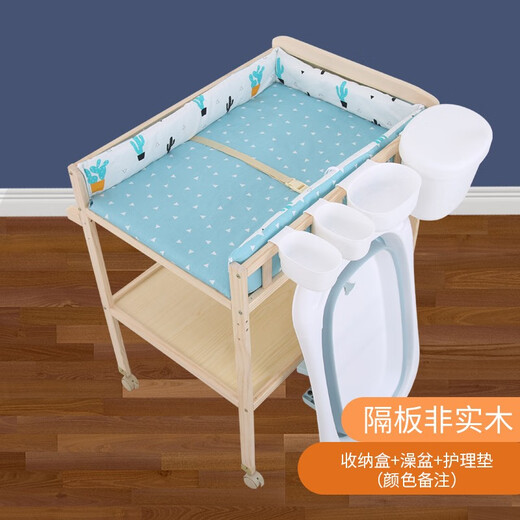 Table de couches bei happy table de soins de bébé nouveau-né pour bébé change de couches massage et touche baignable en bois massif multifonction organisation d'organisation de rangement étagère de rangement en bois massif de couches en bois + tapis de soins de la couronne