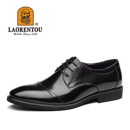 LAORENTOU leather shoes for men spring and autumn first layer cowhide formal shoes men's casual business round toe wedding shoes 1717 black 42