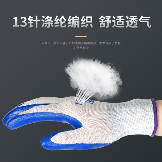 12 payments of titanium gloves, oil-resistant, anti-slip, wear-resistant, labor-saving, work-moving and maintenance, blue [authentic licensed goods]

