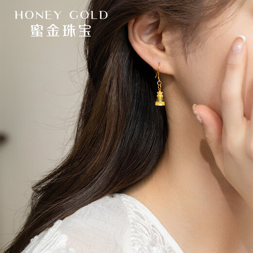 HONEYGOLD 蜜金珠宝黄金黄金耳钉足金古法珐琅白塔耳坠HGJ1592工费320元/件 5.13g