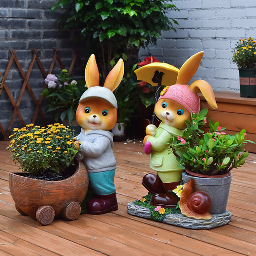 Yimingyuan Garden Decorative Courtyard Ornaments Outdoor Cartoon Rabbit Flowerpot Park Lawn Creative Simulation Animal Landscape Sculpture H20537