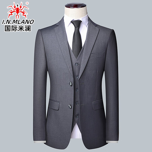 International Milan French haute couture men's high-end suit business casual high-end small suit three-piece vest formal gray custom design/fast delivery L 175