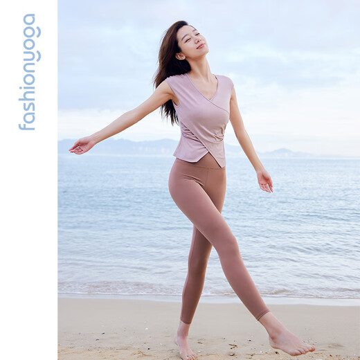 Fansheng Yoga Fashion Simple and Comfortable Design V-neck Showing chest and waist to make it look slimming on the outside vest F14223 Soft-friendly powder S