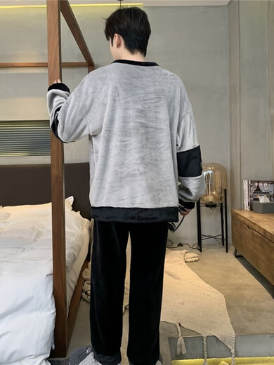 睡衣男秋冬季法兰绒加厚保暖圆领卡通学生中青少年宽松男士家居服 WYEX3883 L(推荐90-115斤) 均码