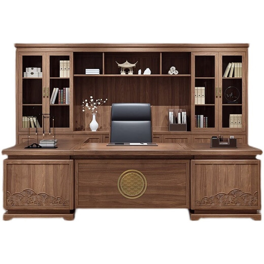 Hanjitang Yuxin Chinese style solid wood boss desk office desk and chair combination atmospheric high-end president table Zen class desk office furniture 2.0 meters boss table