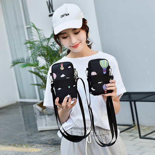 XITU mobile phone bag women's cross-body Korean version summer halter neck mobile phone bag portable wrist coin purse running arm bag dark blue graffiti (large size)