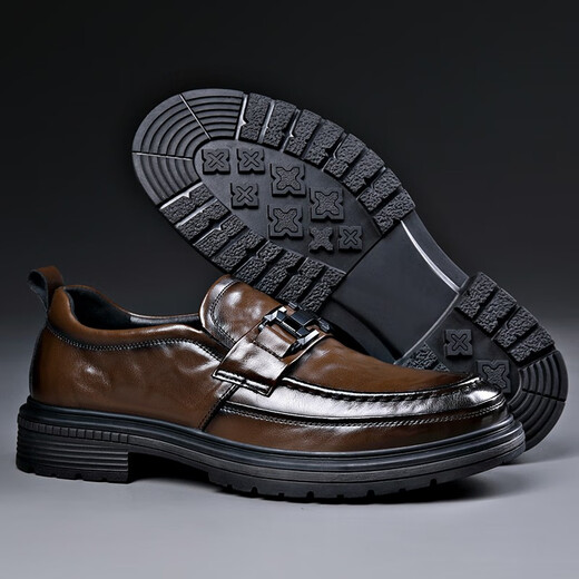 JOISNEAS men's shoes breathable new autumn breathable loafers British business formal leather shoes genuine leather men's casual beanie shoes brown brown (single shoes for all seasons) 42