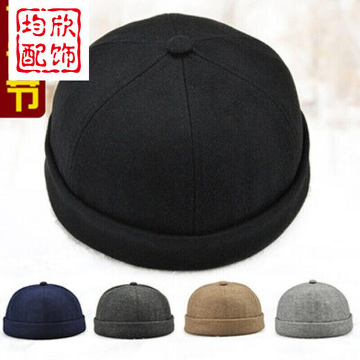 均欣 新品瓜皮帽瓜皮帽子地主帽男雅痞春秋夏季潮款中老年人复古水手帽无沿 西瓜帽 12788黑色 58CM标准码