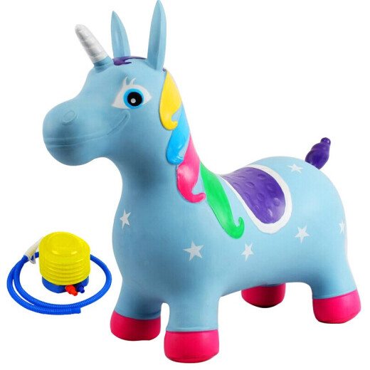 KAILIHONG [Same day and next day delivery] Children's rocking horse outdoor fitness jumping horse toy inflatable unicorn small wooden horse painted light blue