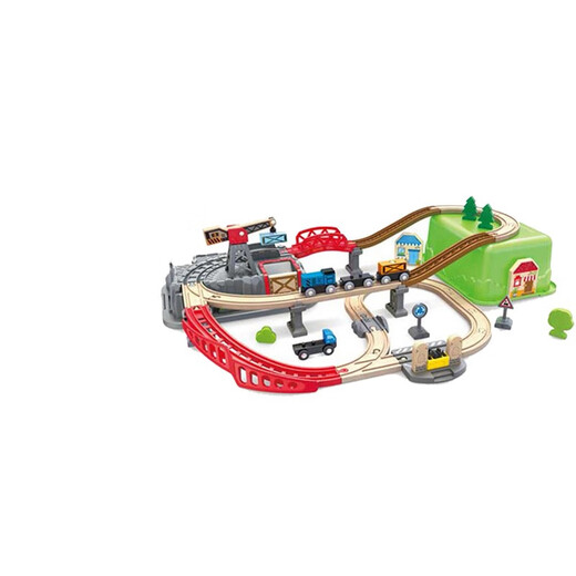 Hape Germany hape train track toys children's train wooden building blocks plugged track set Children's Day gifts Train track cart transportation storage set E3764