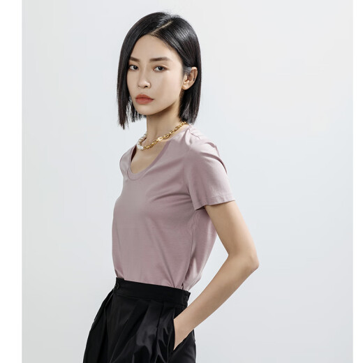 易菲（YIFINI）【凉感】含真丝U型领短款宽松T恤女夏季新款薄款2105Z983 白色 0M
