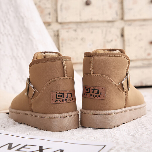 回力雪地靴女2025年冬季一脚蹬女鞋棉鞋女冬学生加绒加厚短筒棉靴子 红棕色 37