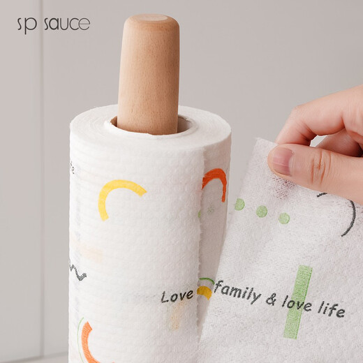 SP SAUCE lazy rag kitchen disposable rag wet and dry use oil-absorbing and water-absorbing no-wash dishcloth washable non-woven fabric lazy rag printed style fresh kitchenware-5 rolls