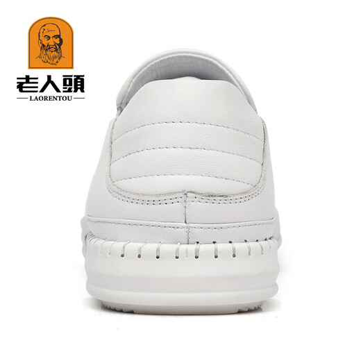 Old man's head (laorentou) old man's white leather shoes men's genuine leather head layer cowhide breathable casual white shoes one foot to put on the line dad's shoes non-slip 10503 white 41