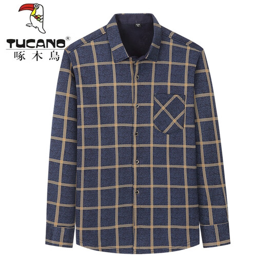 Woodpecker (TUCANO) Men's Warm Shirt Autumn and Winter Casual Shirts Middle-aged and Young Daddy's Clothing Plaid Plus Fleece Thickened Long Sleeve Top HB677 (Style) Plus Fleece XL Suitable for 120 Jin [Jin equals 0.5 kg]-139 Jin [Jin equals 0.5 kg]