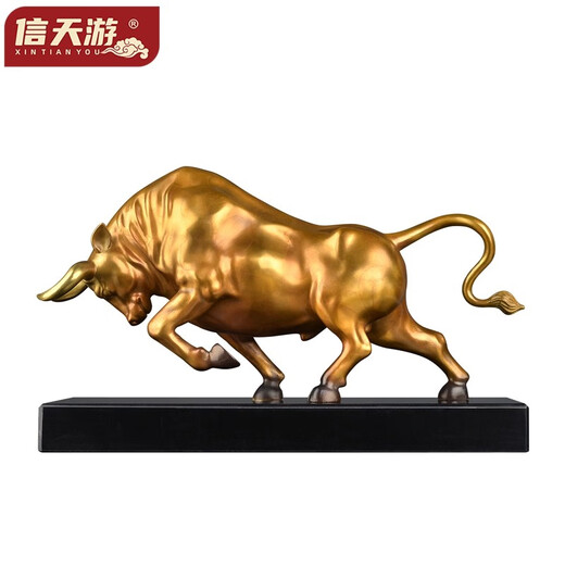 信天游铜牛摆件孺子牛开业乔迁礼品定制刻字开拓牛客厅老板办公室摆件 中号 长29宽12高18cm大理石底座