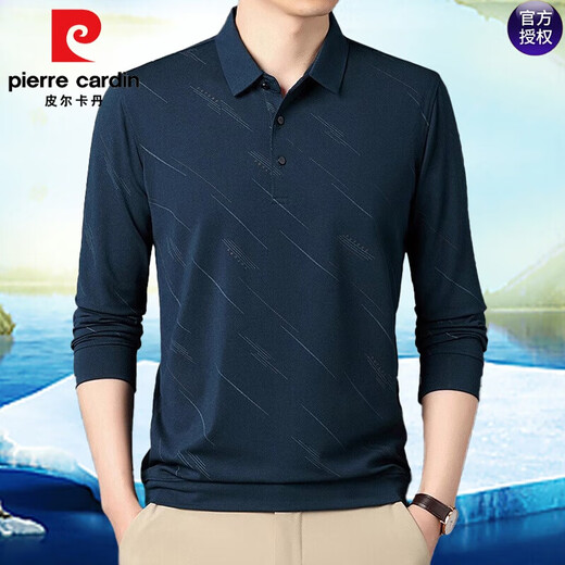 T-shirt masculin Pierre Cardin Ice Silk Men's manches longues NOUVEAU T-shirt Daddy MinDy de l'âge moyen d'âge moyen de grande taille Navy 826 175 / XL Recommandé [140-155Jin [Jin est égal à 0,5 kg]]]