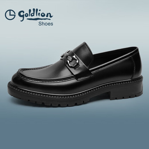 Goldlion Men's Shoes Loafers Fashion Personalized Leather Shoes Comfortable Set-Toe Business Casual Shoes G550330512AAA Black 40