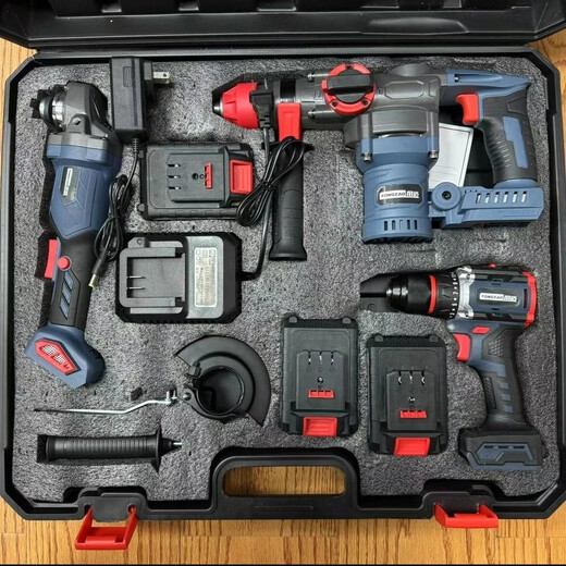 Mugao Exklusiv hergestellt in Ningbo New Ares 3-teiliges Set Elektrobohrhammer Winkelschleifer Drei Batterien und zwei Ladegeräte