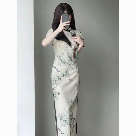 
Mankoyi's new Chinese style gentle retro Republic style cheongsam 2025 summer new young girl's modified dress length 718 lily of the valley 2XL Recommended 115-125 Jin [Jin equals 0.5 kg]