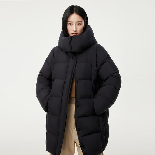 Tambor Down Jacket Women's Medium Long Removable Hood Loose Warm Versatile Jacket 530558V Black 165