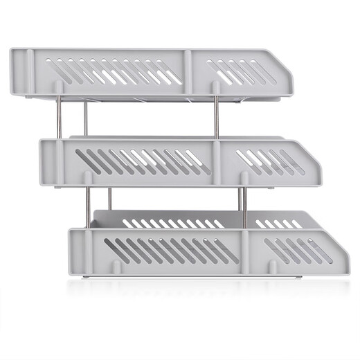 Deli layered file rack File disk three-layer file seat storage box File frame Vertical file storage rack Desktop bookshelves student book stand office desk rack supplies [classic hot product Three-layer file seat - gray] 9209