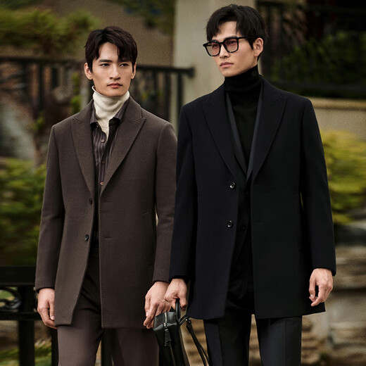 Angel Bird Men's Wool Coat Business Formal Patch Collar Wool Coat KEBS243032U Walnut Brown 52