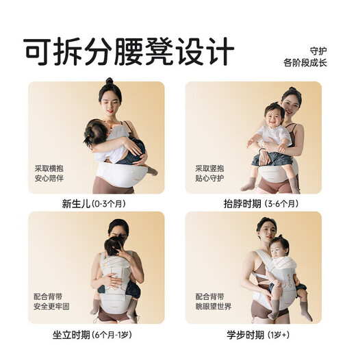 丸丫腰凳婴儿背带前抱式抱娃神器减震四季通用儿童背婴带 白金骑士-礼盒装+延长带