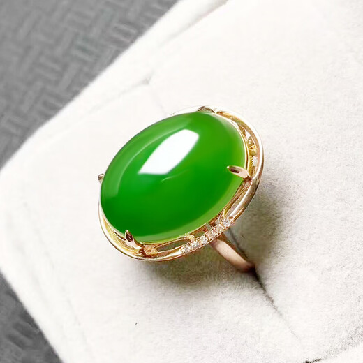 Nianyu Nianyu 18K gold inlaid jade wedding ring diamond men and women natural Hetian jade jasper ring spinach green belt certificate yellow