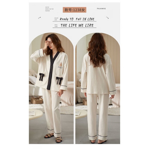 Shanshili buy one get one free couple pajamas for women autumn and winter cotton long-sleeved cardigans Korean style men's pajamas home wear spring long-sleeved cardigans of 1234 two sets of prices women's 3XL and men's 3XL