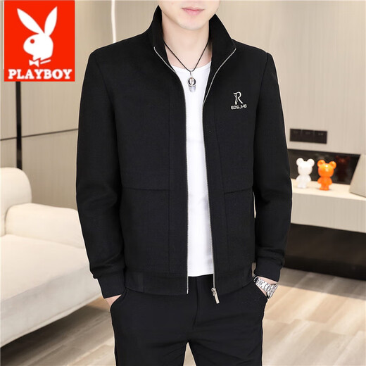 花花公子（PLAYBOY）2024新款春秋季男装夹克男士休闲外套潮流百搭翻领夹克男上衣 2687黑色 XL