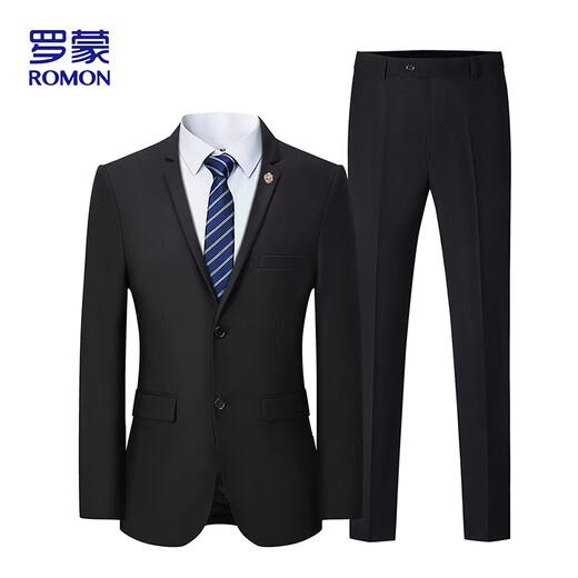 ROMON Suit Men's Casual Business Professional Formal Wedding Groomsmen and Grooms Suit Jacket E306 Black XL