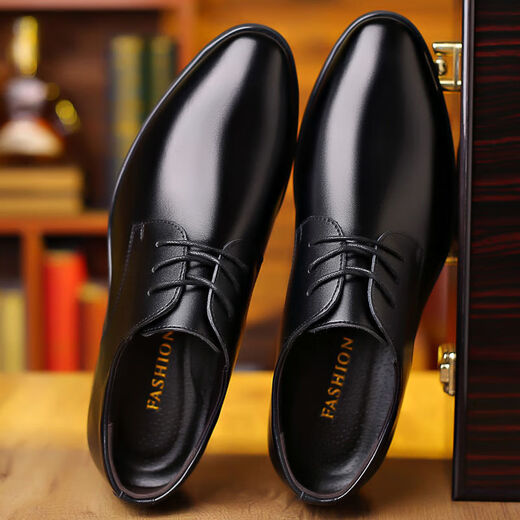 Woodpecker autumn black men's business leather shoes men's British lace-up men's shoes fashionable versatile formal shoes trend P69 black boutique version 41 standard size