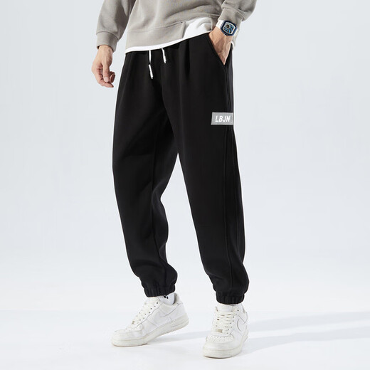 Western Camel (VANCAMEL) casual pants for men, loose leg-tie youth nine-point sports pants for men, versatile sweat pants, black XL