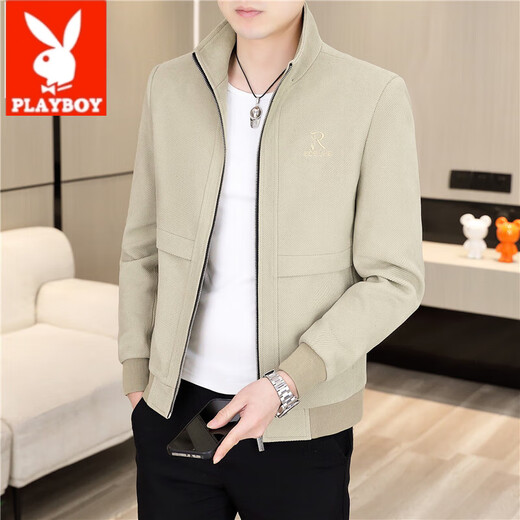 Playboy (PLAYBOY) Men's new stand-up collar jacket zipper shirt top spring and autumn casual fashion Korean style young handsome boy jacket 2687 black XL